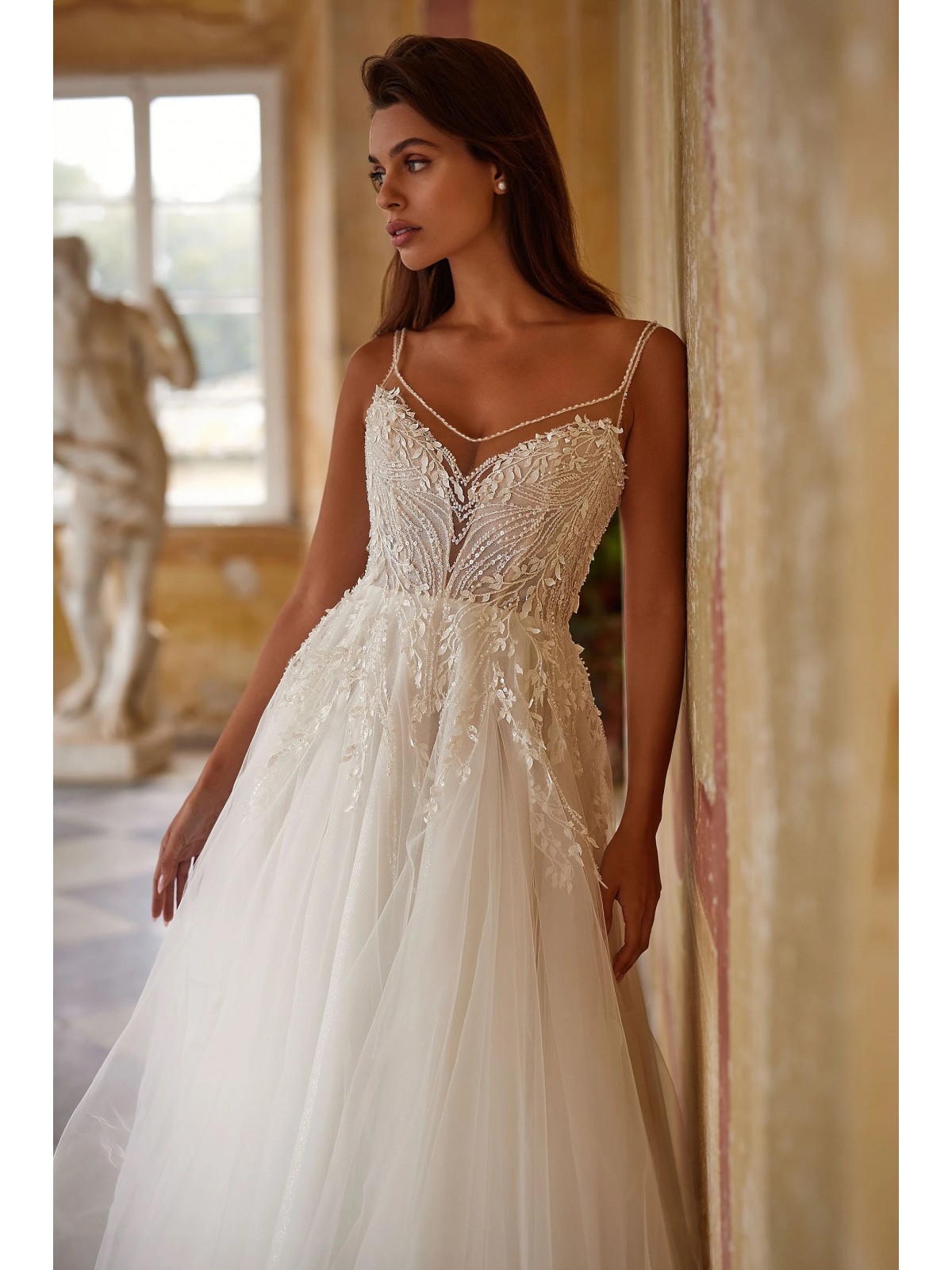 Luxury Wedding Dress - A-line with Thin Straps and a Deep V-neck - Wensen - LIDA-01343.00.17